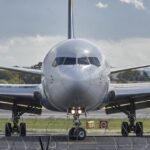 Boeing 767 frontaal op de taxibaan